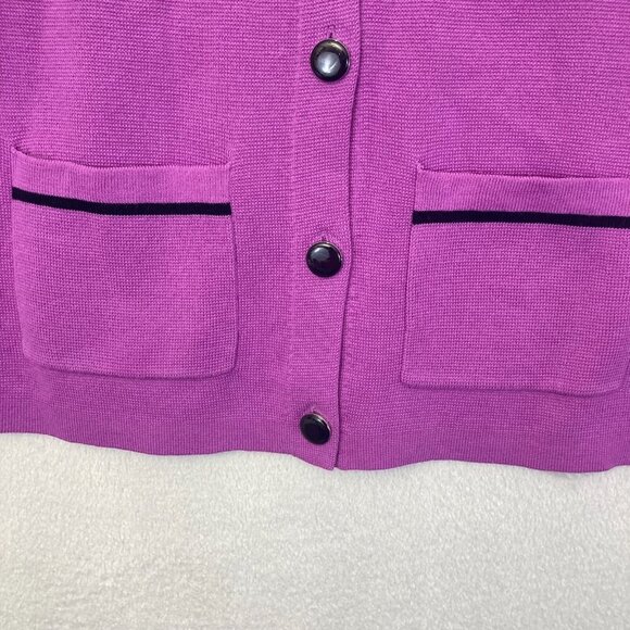 Talbots (2024) Tipped Crewneck Cardigan Sweater Womens Size Small S Purple - Picture 6 of 12